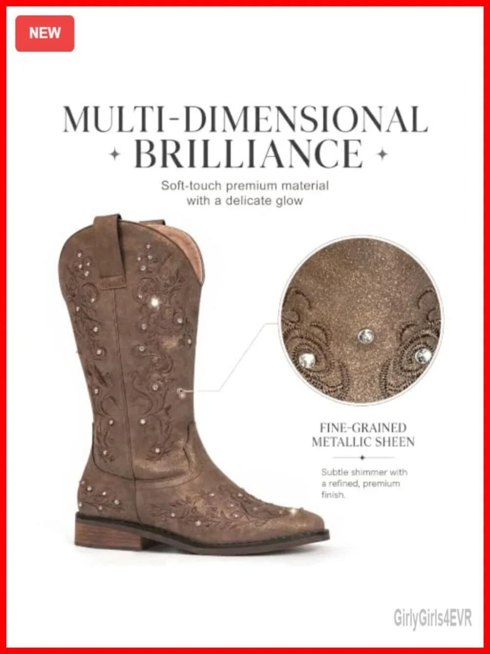 Sparkly Rhinestone Cowgirl Boots Square Toe Mid-Calf Western Pull-On